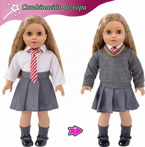 Vista 4 de Ropa y accesorios de muñeca de 18 pulgadas, el conjunto de disfraz de uniforme escolar incluye zapatos para niñas (sin muñeca)