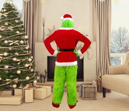 Vista 3 de Fisemira Green Monster Costume Suit Gloves, Christmas Funny 7PCS Deluxe Furry Santa Adult Men Women Decoration
