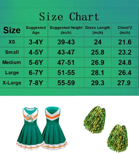 Vista 5 de Traje de animación para niñas vestido de animadora verde con un par de pompones
