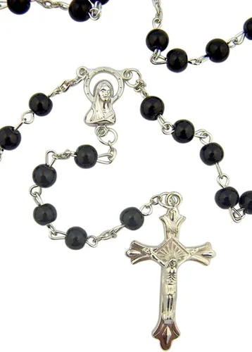 Vista 2 de Perlas de vidrio Negro Rosario, 6 mm abalorio, gran para hombres o niños