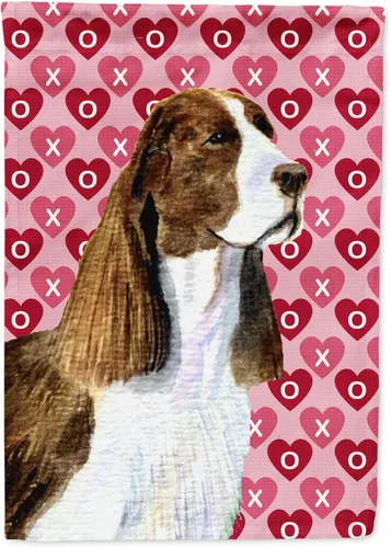 Vista 240 de Caroline's Treasures SS4484GF Bandera de jardín con diseño de bulldog inglés y corazones para el Día de San Valentín, bandera decorativa para patio