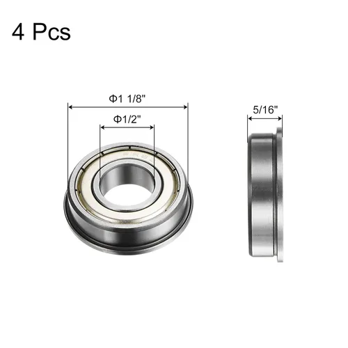Vista 2 de uxcell Rodamiento de bolas con brida FR8ZZ, 4 rodamientos de brida ABEC1 de doble blindaje de acero cromado de 1/2 "x 1 1/8" x 5/16 pulgadas
