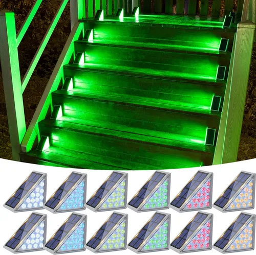 Vista 22 de VOLISUN Paquete de 6 luces solares para escaleras, 7 colores fijos, luces solares para escalones al aire libre, impermeables, IP67, luz LED