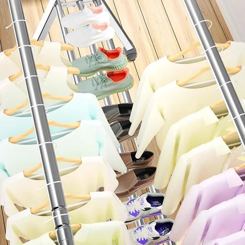 Vista 4 de Laundry Drying Rack Floor Stainless Steel Clothes Drying Rack Foldable Adjustable Large Garment Laundry Racks Portable Clothing Balcony