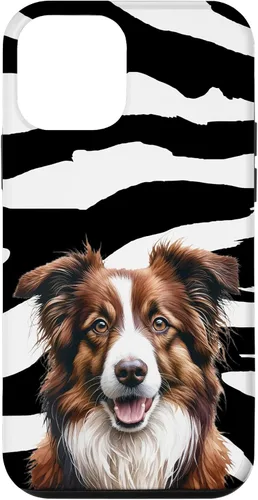Vista 12 de Funda con estampado animal de cebra para iPhone 15, color marrón Border Collie