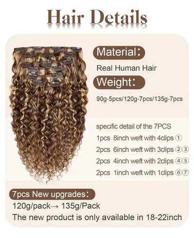Vista 99 de Hetto . Extensiones de cabello humano rizado con clip, color #1 negro azabache, extensiones de cabello humano ondulado natural para cabeza completa