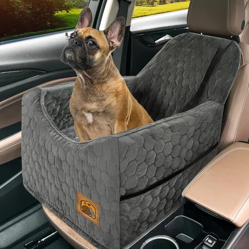 Vista 8 de Asiento de automóvil para perros pequeños/medianos, asiento elevador de perro de espuma viscoelástica, seguridad de viaje con funda extraíble