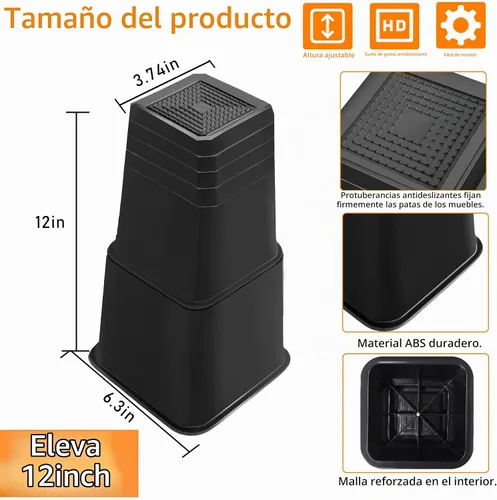 Vista 2 de shouwuhho Elevadores de cama de 12 pulgadas para trabajo pesado, elevadores de muebles de gran tamaño que soportan hasta 6,000 libras para sofá