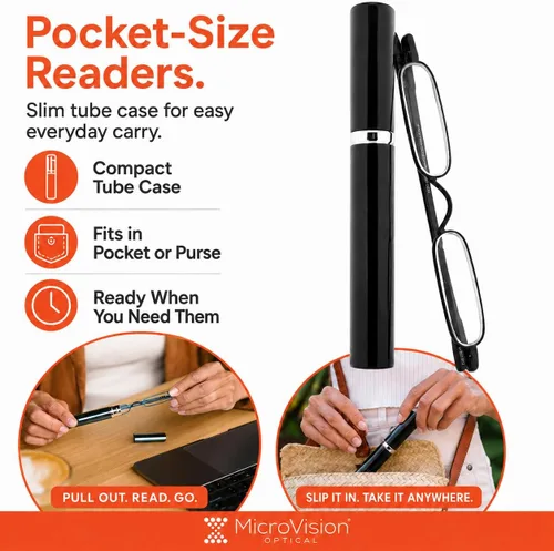 Vista 3 de Mini Reader Reading Glasses & Tube Case Agua