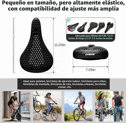 Vista 5 de DAWAY - Funda cómoda para asiento de bicicleta - Cojín acolchado de gel de silicona y espuma viscoelástica para asiento de bicicleta para hombres