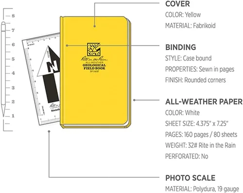 Vista 7 de Rite in the Rain All-Weather, cuaderno de tapa dura, 4 3/4" X 7 1/2", tapa amarilla, patrón geológico (N°. 540F)