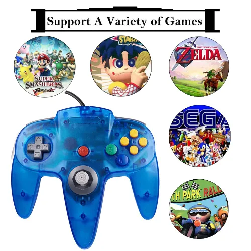 Vista 7 de Tevodo N64 Controller, Upgraded Joystick Classic Wired Controller Compatible with N64 Console (Clear Red and Clear Blue)