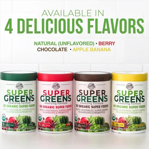 Vista 6 de Country Farms Super Greens Batido en Polvo de Manzana y Plátano, Súper Alimentos Orgánicos, Mezcla de Bebida Orgánica USDA, Frutas, Verduras