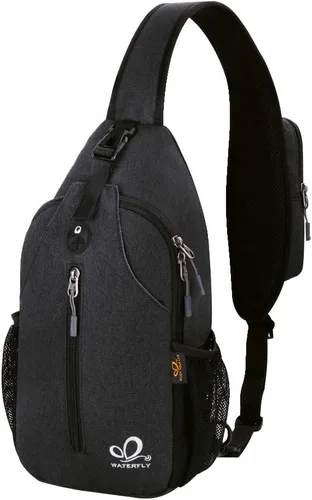 Vista 93 de Waterfly - Mochila cruzada tipo bandolera para viajes y caminatas, bolsa de pecho, Gris, talla única