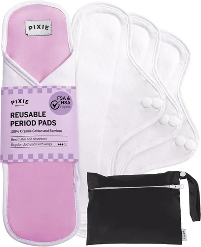 Vista 10 de Pixie Almohadillas de tela de algodón para el cuidado femenino, almohadillas reutilizables 100% orgánicas, clasificadas como 1 para las servilletas