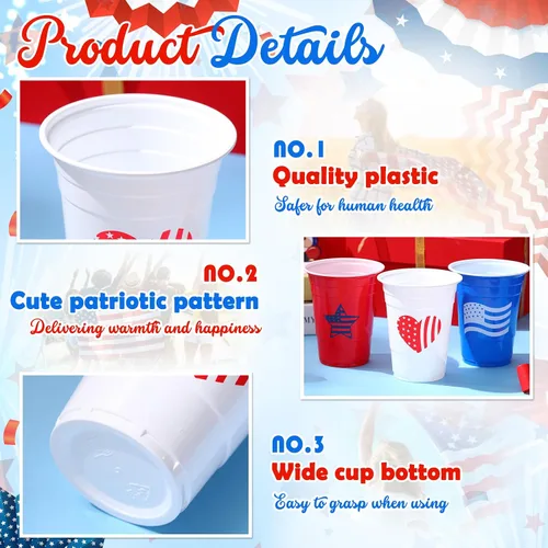 Vista 6 de Qinyoung 30 tazas de 4 de julio de 16 onzas, vasos patrióticos de plástico