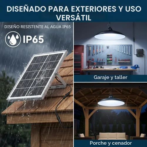 Vista 6 de Luces solares de cobertizo para interiores y exteriores, luz colgante con sensor de movimiento de 3200 lm disponible durante el día con control