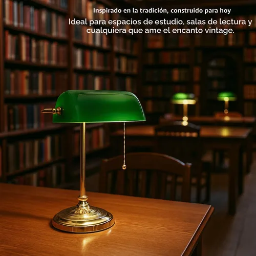 Vista 4 de LIGHTACCENTS Lámpara de escritorio estilo bancario tradicional con pantalla de vidrio verde y base de latón – Lámpara de escritorio clásica