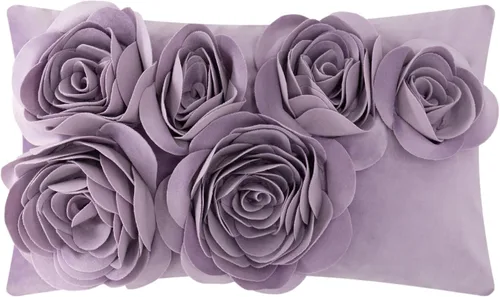 Vista 20 de JWH Funda de almohada decorativa de flores 3D, hecha a mano, funda de almohada floral de terciopelo suave, cojín lumbar para cama, sala de estar