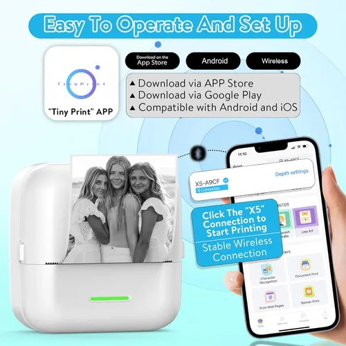 Vista 8 de HuiJuKeJi Mini Impresora de Adhesivos Bluetooth Inteligente de Bolsillo, Impresora Térmica Sin Tinta con 11 Rollos de Papel Térmico y Adhesivos