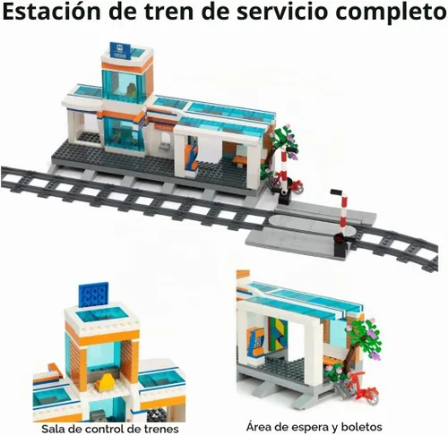 Vista 7 de Block Builder Juego de bloques de construcción con control remoto de tren de alta velocidad con estación de tren completo (1532 piezas). Bloques