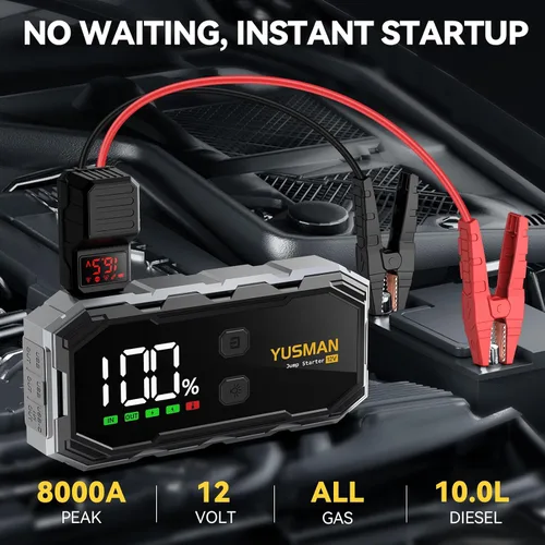 Vista 2 de Arrancador de coche YUSMAN, paquete de batería de salto de 8000A 12V (todo gas/10.0L diésel), arrancador portátil con pantalla, arrancador de coche
