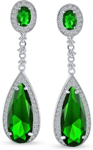 Vista 2 de Clásico Estate Jewelry Nupcial Art Deco Estilo Halo Lineal Largo CZ Declaración Colgantes de Lágrima Pendientes de araña para Mujeres Graduación