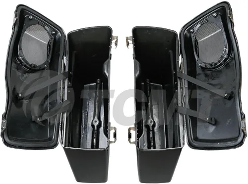 Vista 4 de TCMT Alforjas rígidas de 5 x 7 pulgadas, tapas de altavoz con altavoz y forros, inserto de alfombra para modelos Harley Touring CVO Road Glide Road