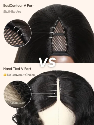 Vista 3 de UNICE EasiContour Peluca de Cabello Humano Kinky Straight con Parte en V Sin Pegamento con Clip Peluca Mágica Leave Out Mejorada Peluca de Cabello