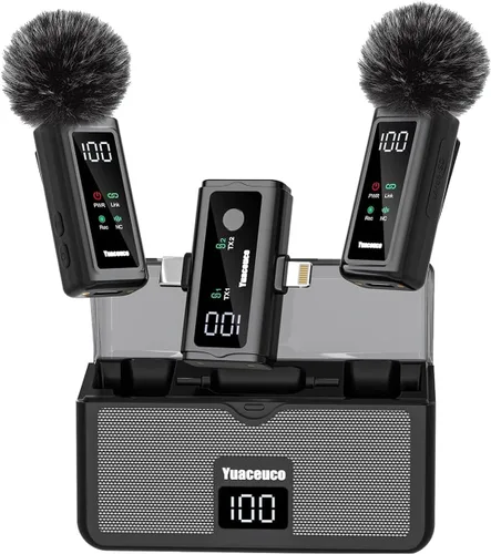 Vista 10 de Mini micrófono inalámbrico Yuaceuco para tabletas Android iPhone 2TX+1 C RX+1 Adaptador Lightning+Funda de carga