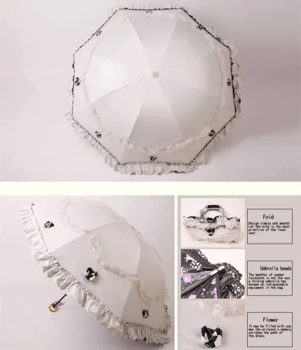 Vista 53 de Honeystore Paraguas plegable a prueba de rayos ultravioleta Princess Lace Parasol con cúpula anti-UV