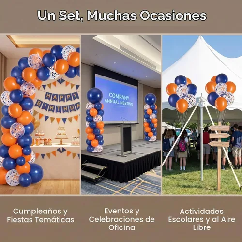 Vista 3 de Orange Navy Blue Balloons 12 Inch 50 Pack Latex Confetti Party Decorations Azul marino y naranja