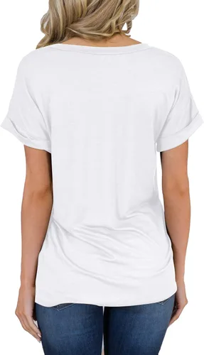 Vista 2 de MIHOLL - Camiseta de manga corta con cuello en V para mujer casual ajuste holgado