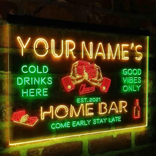 Vista 7 de Letrero de luz de neón LED tricolor de cristal de whisky personalizado para bar en casa, nombre personalizado, fecha, texto, cita, fuente verde