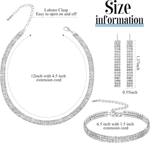 Vista 4 de Sanwuta 4 Pcs Silver Clutch Purses Women Evening Rhinestone Jewelry Set Necklace Earrings Bracelet Prom Christmas Accessories