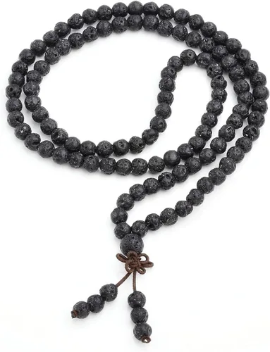 Vista 4 de JOVIVI 6mm 8mm collar y pulsera tibetanos con 108 cuentas para rezo budista, de piedras preciosas sanadoras, con la piedra de lava natural, de 6 mm
