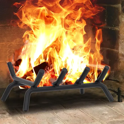Vista 2 de Rejilla de chimenea de 14 pulgadas resistente – Soporte para troncos de chimenea Rejilla de hierro fundido Estante para estufa de leña Bandeja