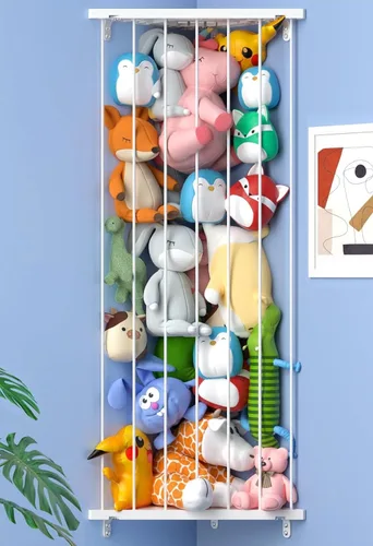 Vista 8 de Organizador de juguetes de almacenamiento de animales de peluche (patentado) – Soporte grande de esquina para animales de peluche de longitud Beige