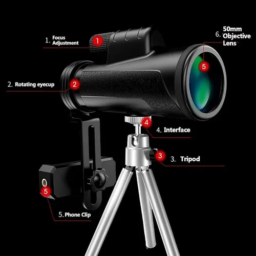 Vista 5 de Monocular Binoculars, monocular Telescope, Cell Phone monocular, Adult Zoom 12x50 HD with Cell Phone Holder Tripod for Hiking Bird Watching