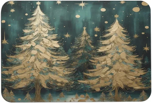 Vista 11 de Alfombra de baño de goma antideslizante de pino verde con copos de nieve, secado rápido, súper absorbente, ajuste fino debajo de la puerta, árboles