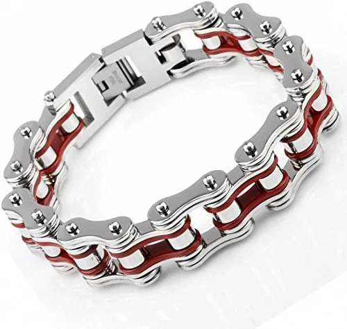 Vista 5 de Brazalete LEADCIN de acero inoxidable para hombre, diseño de cadena de bicicleta