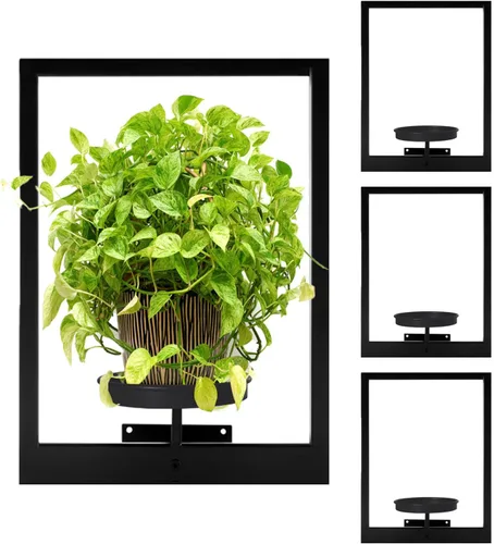 Vista 8 de Paquete de 3 estantes de metal negro para plantas de interior, estantes colgantes para plantas, marco de fotos, estante para plantas al aire libre