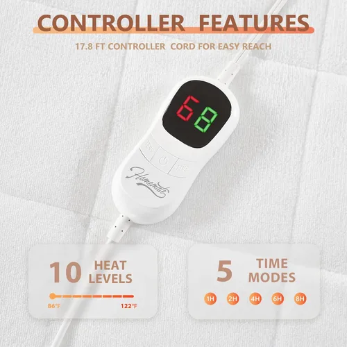 Vista 3 de Homemate - Funda calefactable para colchón tamaño individual para durmientes fríos, almohadilla de colchón eléctrica de forro polar coral con 4