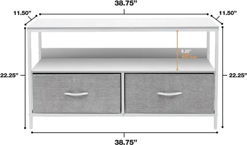Vista 3 de Cómoda Sorbus con soporte para TV y 2 cajones de imitación de madera - Cofre elevador para televisión con almacenamiento - Mueble para dormitorio