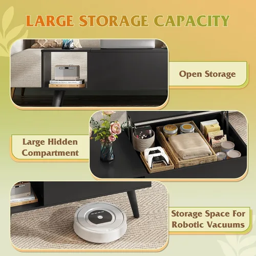 Vista 4 de WLIVE Mesa de Centro para Sala de Estar, Mesa de Centro Pequeña con Almacenamiento, Mesa Central de Comedor de Madera Moderna con Tapa Elevable