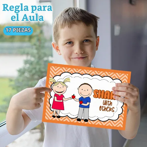 Vista 4 de Alpurple 17 Piezas Reglas de Aula A4, Pósteres de Reglas de Clase Preescolar, Decoraciones de Tablón de Anuncios de Reglas de Aula para Jardín