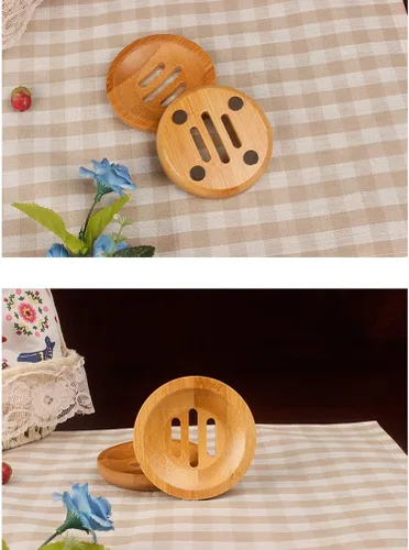 Vista 6 de 2 bandejas de bambú para jabón, soporte redondo de bambú para ducha, soporte de madera para ducha, contenedor de almacenamiento para baño, inodoro
