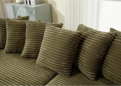 Vista 8 de Sofá modular de pana de 111 pulgadas, tamaño completo, color verde Convertible Sleeper Sofa Bed for Living Room, Hotel, Left L-Shaped Couch with