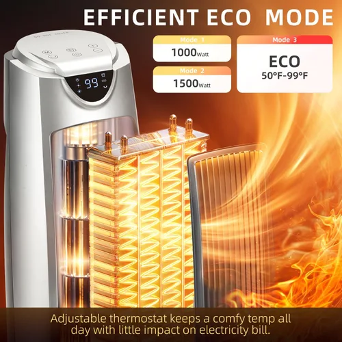 Vista 4 de Uthfy Calentador de espacio para uso en interiores, 1500 W y calentamiento rápido, calentador portátil con control remoto, temporizador de 24 horas
