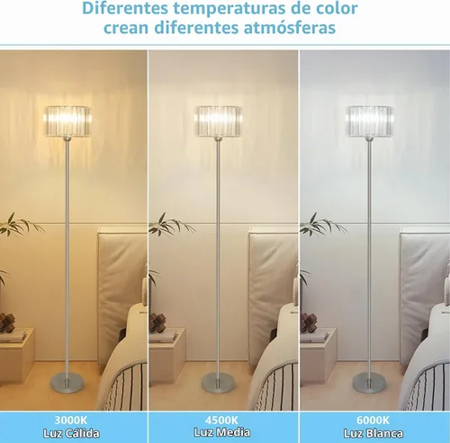 Vista 6 de HMVPL Lámpara de pie de cristal, lámpara de pie de poste cromado con pantalla de cristal K9, lámpara de pie plateada con interruptor